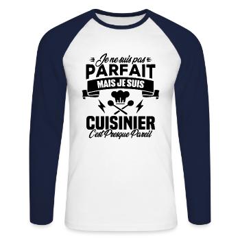 Je ne suis pas parfait mais je suis cuisinier - T-shirt baseball manches longues Homme - blanc/marine - Devant - Nik (191cm)