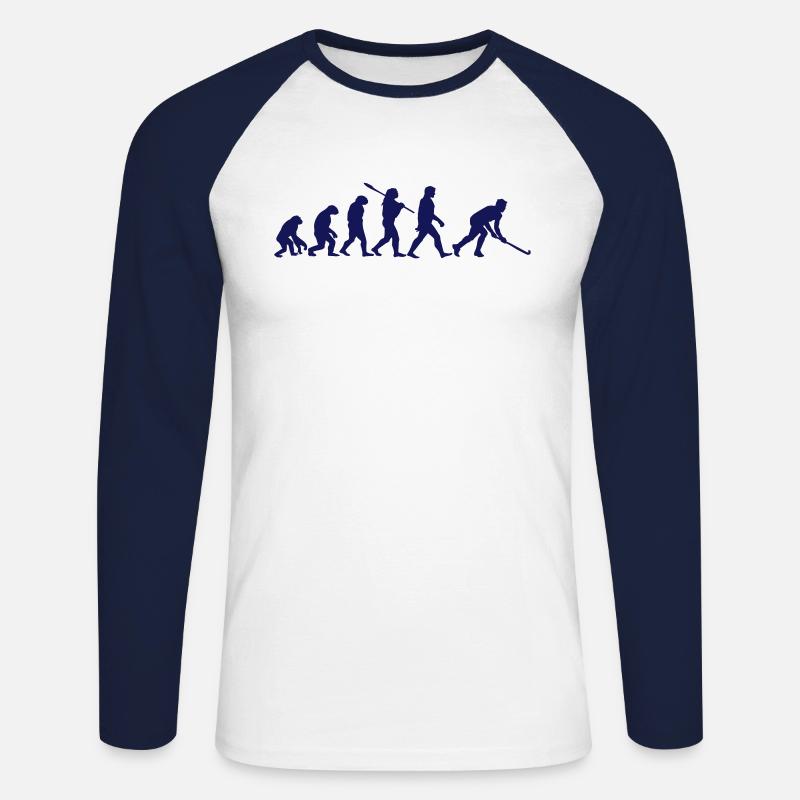 Hockey Evolution Hockeyspieler Geschenk Mann Frau - Unisex Baseballshirt langarm - Weiß/Navy