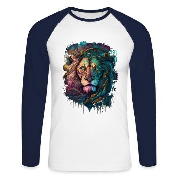 Lion's Head | colorful | colorful | Colorful Lion - Unisex Long Sleeve Baseball T-Shirt - white/navy - Front - Nik (191cm)