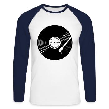 Disque vinyle - T-shirt baseball manches longues Homme - blanc/marine - Devant - Nik (191cm)