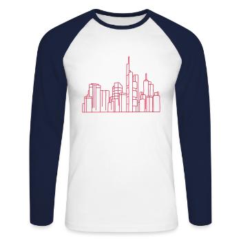 Horizon de Francfort - T-shirt baseball manches longues Homme - blanc/marine - Devant - Nik (191cm)