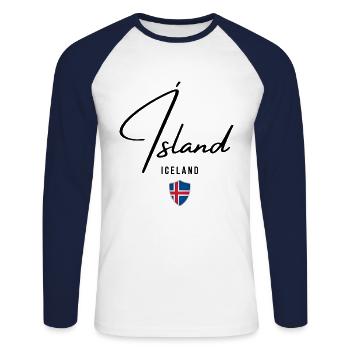 Drapeau de l’Islande, fierté islandaise - T-shirt baseball manches longues Homme - blanc/marine - Devant - Nik (191cm)