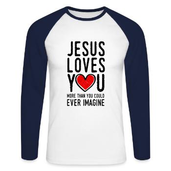 jesus liebt dich spruch - Unisex Baseballshirt langarm - Weiß/Navy - Vorne - Nik (191cm)