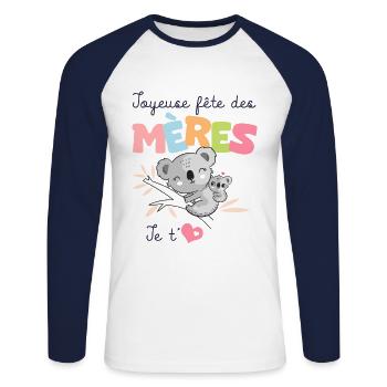 joyeuse fête des mères je t aime maman - T-shirt baseball manches longues Homme - blanc/marine - Devant - Nik (191cm)