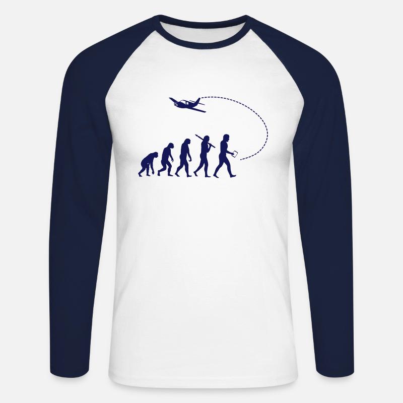 Evolution des Piloten - Unisex Baseballshirt langarm - Weiß/Navy