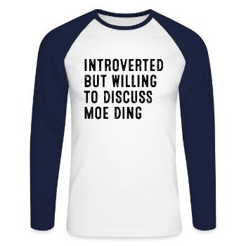 Introverted But Willing To Discuss Moo Deng Pygmy - Unisex Long Sleeve Baseball T-Shirt - white/navy - Front - Nik (191cm)