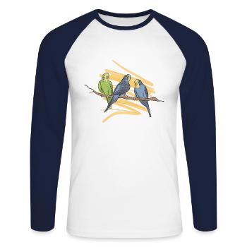 Wellensittich Zeichnung - Unisex Baseballshirt langarm - Weiß/Navy - Vorne - Nik (191cm)