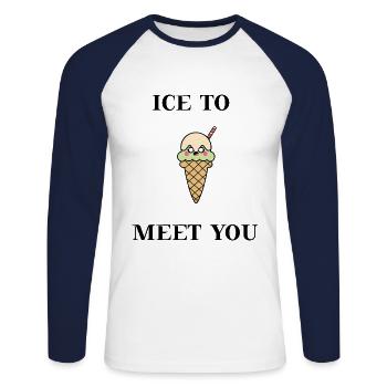 De la glace pour vous rencontrer une idée de cadeau de crème glacée sucrée - T-shirt baseball manches longues Homme - blanc/marine - Devant - Nik (191cm)