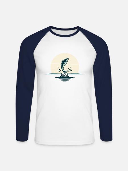 Jumping fish - Unisex Long Sleeve Baseball T-Shirt - white/navy