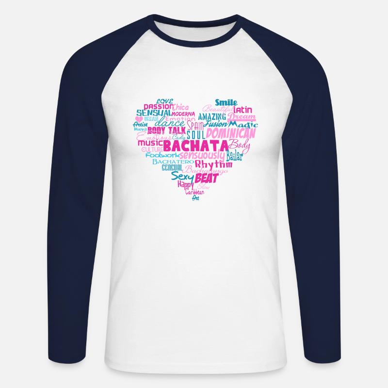 Bachata Heart - blu / rosa - Camicia Dance Bachata - Maglia da baseball a manica lunga da uomo - bianco/navy