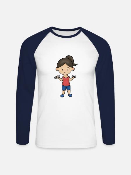 Girl power brunette dumbbell gym workout - Unisex Long Sleeve Baseball T-Shirt - white/navy