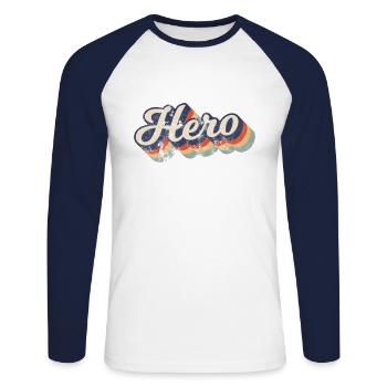 Hero Hero Retro Vintage Design - Unisex Long Sleeve Baseball T-Shirt - white/navy - Front - Nik (191cm)
