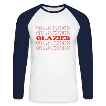 Fenêtre d’installateur de fenêtre de vitrier de verrier - T-shirt baseball manches longues Homme - blanc/marine - Devant - Nik (191cm)