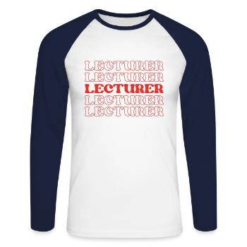 Conférencier, Enseignant, Instructeur, Conférencier, Éducateur - T-shirt baseball manches longues Homme - blanc/marine - Devant - Nik (191cm)