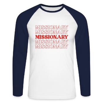 Missionar Evangelist Church Worker Mission - Unisex Baseballshirt langarm - Weiß/Navy - Vorne - Nik (191cm)