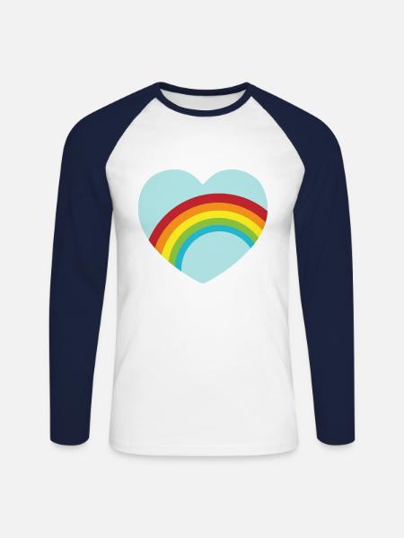 Light blue rainbow heart - Unisex Long Sleeve Baseball T-Shirt - white/navy