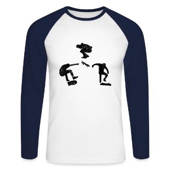 Skateboard tricks vintage - T-shirt baseball manches longues Homme - blanc/marine - Devant - Nik (191cm)
