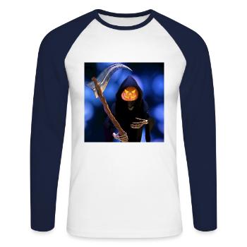 The Grim Reaper for Halloween - Unisex Long Sleeve Baseball T-Shirt - white/navy - Front - Nik (191cm)
