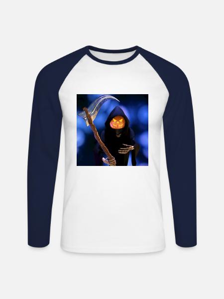 Der Sensenmann zu Halloween - Unisex Baseballshirt langarm - Weiß/Navy
