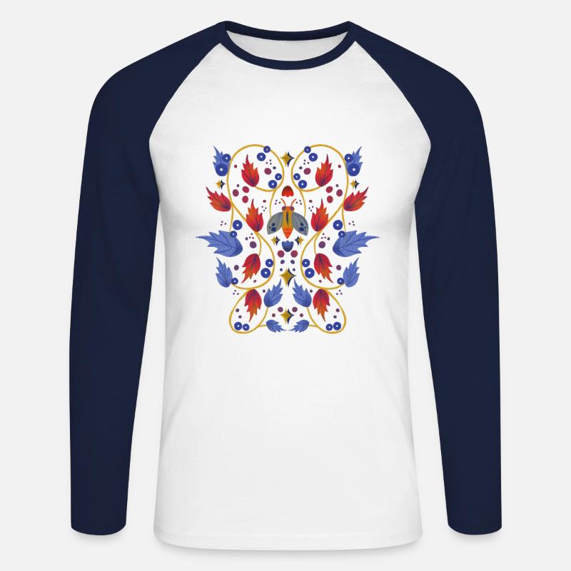 Blumen mit Motte - Unisex Baseballshirt langarm - Weiß/Navy