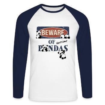 Méfiez-vous des pandas kawaii géniaux ! Panneau d’avertissement Panda - T-shirt baseball manches longues Homme - blanc/marine - Devant - Nik (191cm)