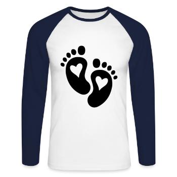 Pieds de bébé Coeur - T-shirt baseball manches longues Homme - blanc/marine - Devant - Nik (191cm)