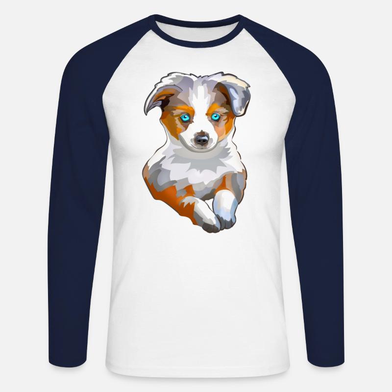 Australian Shepherd Welpe - Unisex Baseballshirt langarm - Weiß/Navy