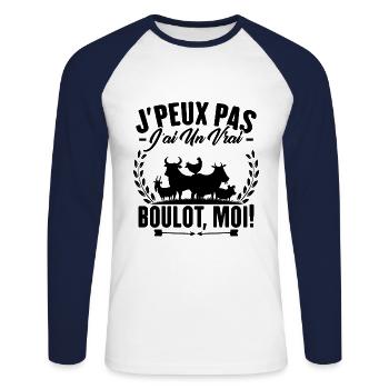 J’peux pas j’ai un vrai boulot moi ! - T-shirt baseball manches longues Homme - blanc/marine - Devant - Nik (191cm)