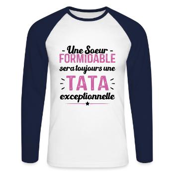 Une sœur formidable donne une tata exceptionnelle - T-shirt baseball manches longues Homme - blanc/marine - Devant - Nik (191cm)
