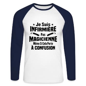 Humour Cadeau Je suis infirmière pas magicienne - T-shirt baseball manches longues Homme - blanc/marine - Devant - Nik (191cm)