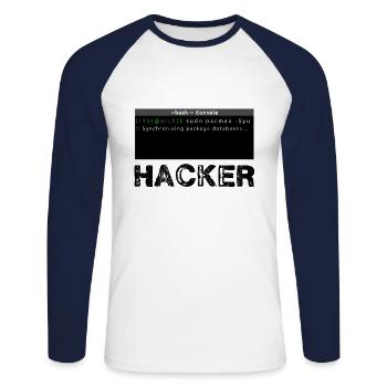 Hacker Linux - Unisex Baseballshirt langarm - Weiß/Navy - Vorne - Nik (191cm)