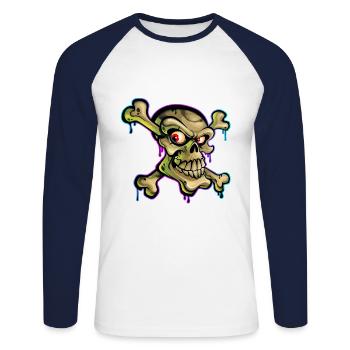 Pirate Crâne Cartoon Graffiti - T-shirt baseball manches longues Homme - blanc/marine - Devant - Nik (191cm)