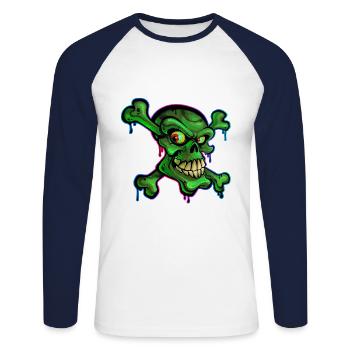 Pirate Crâne Cartoon Graffiti - T-shirt baseball manches longues Homme - blanc/marine - Devant - Nik (191cm)