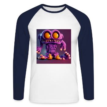 Kleiner lila Schrecken - Unisex Baseballshirt langarm - Weiß/Navy - Vorne - Nik (191cm)