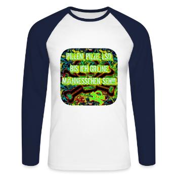 PILLS, MUSHROOMS, LSD.... - Unisex Long Sleeve Baseball T-Shirt - white/navy - Front - Nik (191cm)