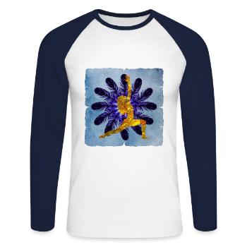 yoga 24 e 38 - Unisex Baseballshirt langarm - Weiß/Navy - Vorne - Nik (191cm)
