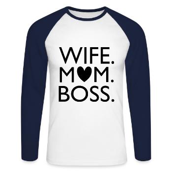 WIFE MOM - Unisex Baseballshirt langarm - Weiß/Navy - Vorne - Nik (191cm)