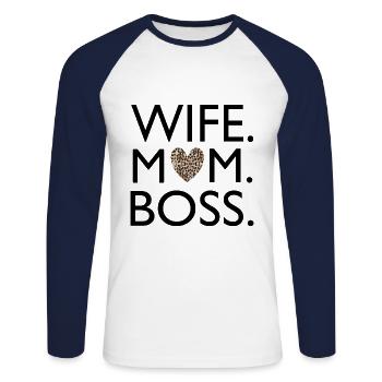 WIFE MOM - Unisex Baseballshirt langarm - Weiß/Navy - Vorne - Nik (191cm)
