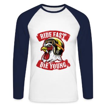 Schnell reiten und jung sterben - Unisex Baseballshirt langarm - Weiß/Navy - Vorne - Nik (191cm)