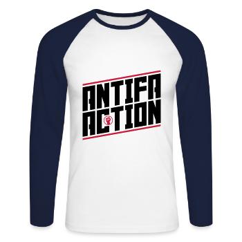 Antifa Action - Unisex Baseballshirt langarm - Weiß/Navy - Vorne - Nik (191cm)