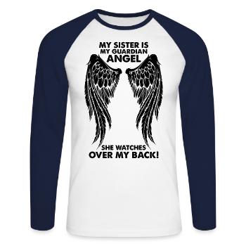 My Sister is My Guardian Angel - Unisex Long Sleeve Baseball T-Shirt - white/navy - Front - Nik (191cm)