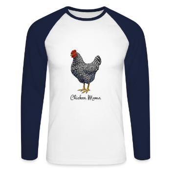 Chicken Mama Black Barred Plymouth Rock Hen Mom - Unisex Long Sleeve Baseball T-Shirt - white/navy - Front - Nik (191cm)