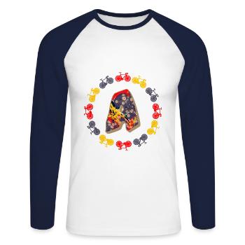 fahrrad e 202 a - Unisex Baseballshirt langarm - Weiß/Navy - Vorne - Nik (191cm)