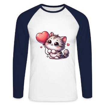 Chat Ballon Animaux - T-shirt baseball manches longues Homme - blanc/marine - Devant - Nik (191cm)