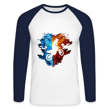 Motocross Rouge Bleu Feu Motocross Pilote - T-shirt baseball manches longues Homme - blanc/marine - Devant - Nik (191cm)