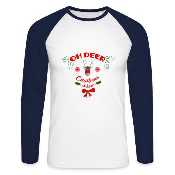 oh deer christmas is here - Unisex Long Sleeve Baseball T-Shirt - white/navy - Front - Nik (191cm)