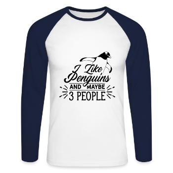 J’aime Pingouins Et 3 personnes Pingouin pingouin nain - T-shirt baseball manches longues Homme - blanc/marine - Devant - Nik (191cm)