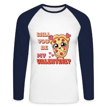 Pizza - Will You Be My Valentine - T-shirt baseball manches longues Homme - blanc/marine - Devant - Nik (191cm)