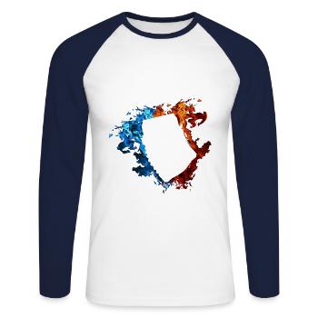 Accordéon Rouge Bleu Feu Instrument de Musique - T-shirt baseball manches longues Homme - blanc/marine - Devant - Nik (191cm)
