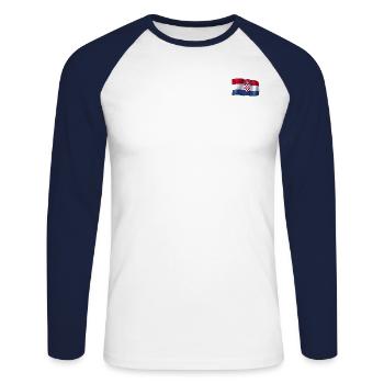 Kroatien Flagge - Unisex Baseballshirt langarm - Weiß/Navy - Vorne - Nik (191cm)